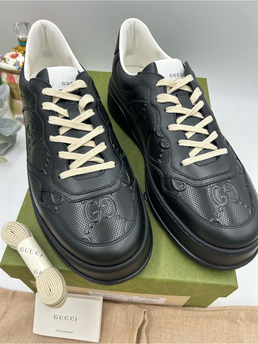 Men's Gucci GG embossed leather sneakers size 12 fits 13 US made in Italy - Picture 2 of 11